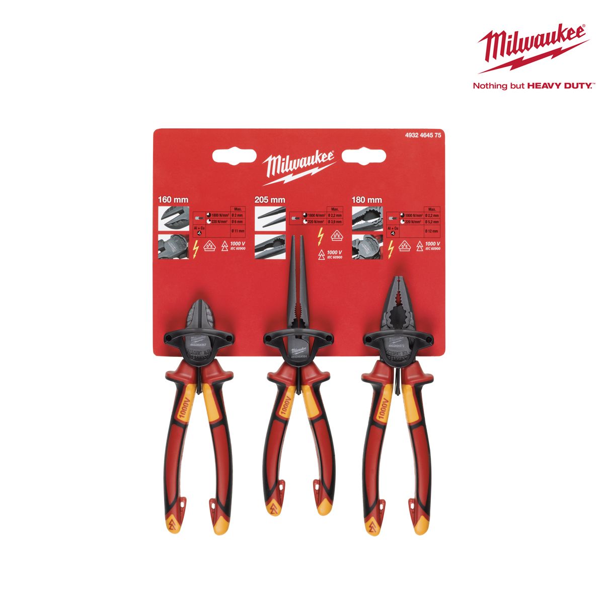 Lot de 3 pinces VDE MILWAUKEE universelle coupante et bec long 4932464575
