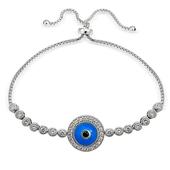 Argent Sterling Bleu Zircone Cubique Hamsa Mauvais Oeil Réglable Bracelet