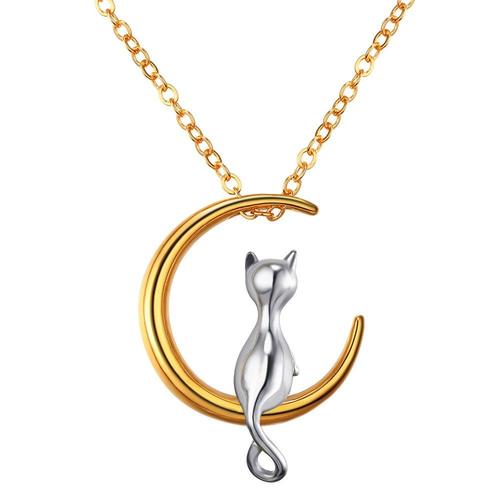 Chat Lune Collier Femme 18k D Or Percher Croissant Chat Lune Collier Collier Pendentif 22 Rakuten