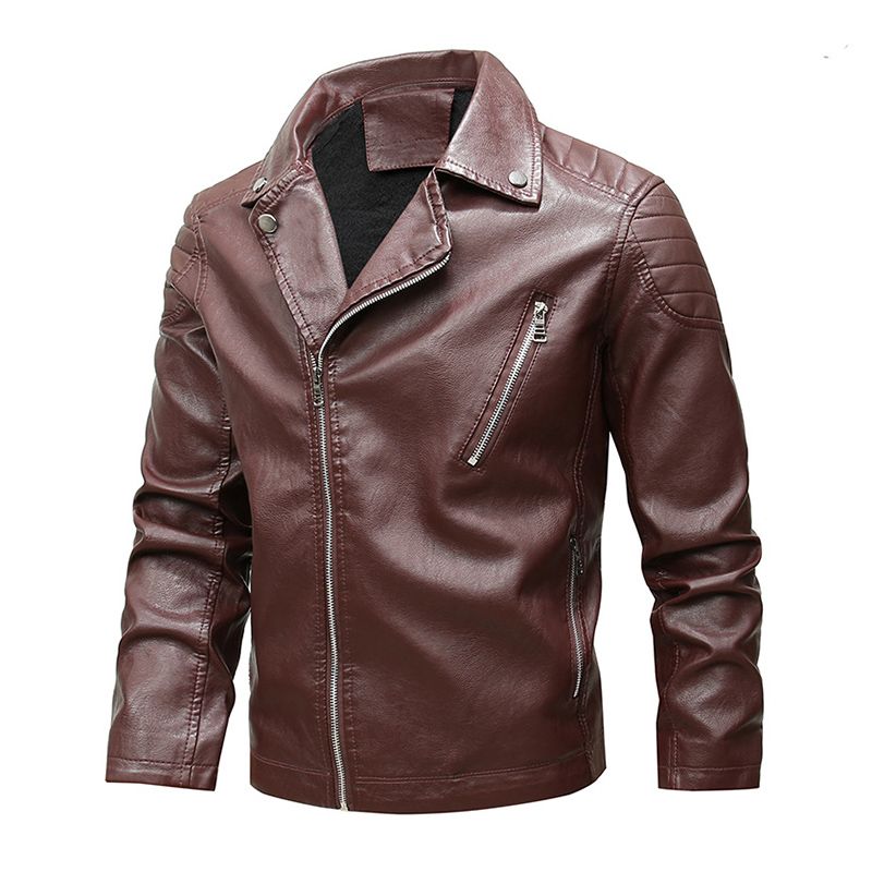 Veste Motard En Pu Homme De Marque Décontracté Blouson Homme Couleur Unie Plus De Velours De Blouson Homme