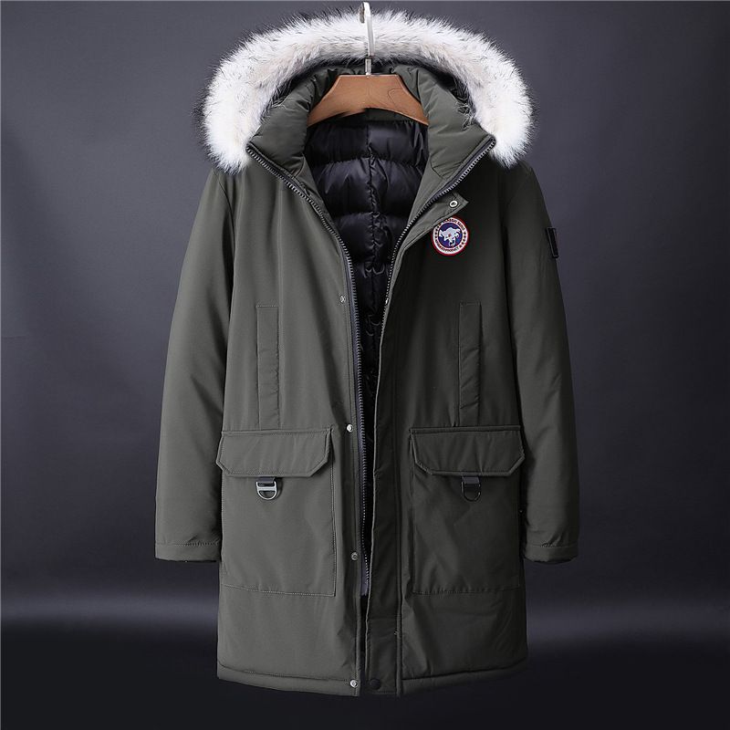 Parka Homme De Marque Colore Unie D'hiver Épaissir De Veste Homme Grande Taille Droit Imperméable À Capuche De Manteau Homme À Doublure Fourrure Synthétique Amovible De Doudoune Homme