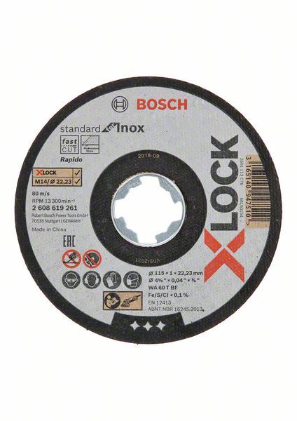 Bosch Disque à tronçonner droits X LOCK Standard for Inox 115x1x22 23 mm 2608619261