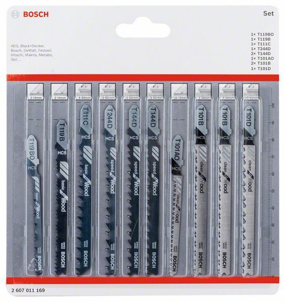 Bosch Lames de scie sauteuse Wood set de 10 pièces 2607011169