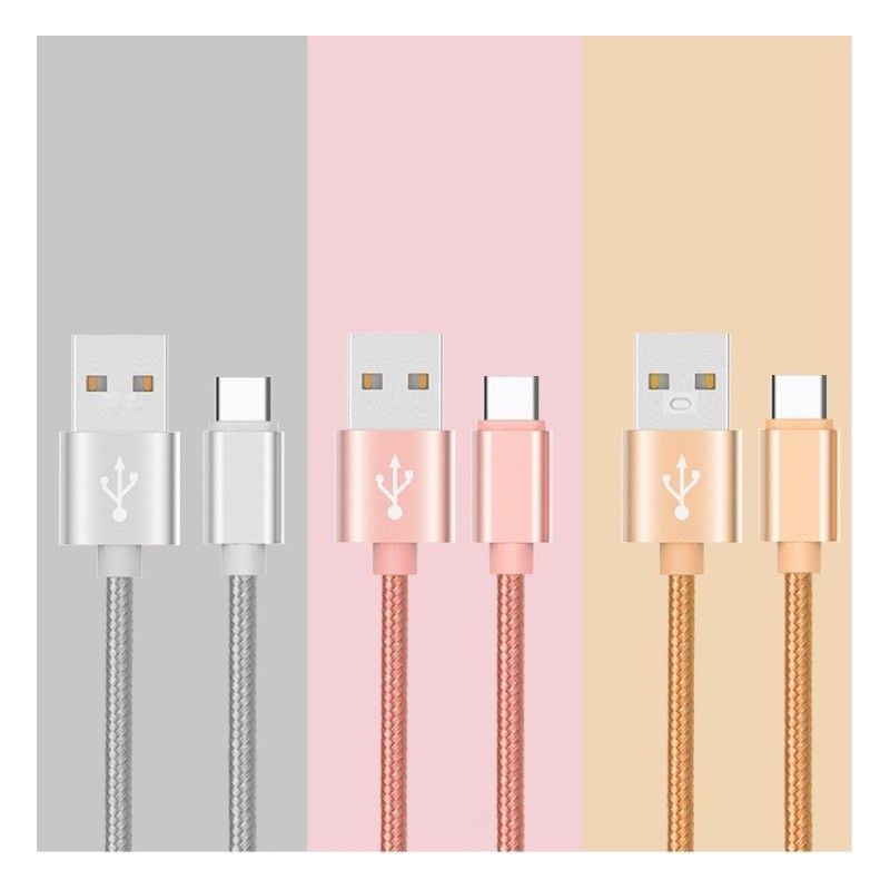 Cable Metal Tresse Type C pour JBL FLIP 5 Chargeur USB 1m Reversible Connecteur Syncronisation Nylon - ROSE