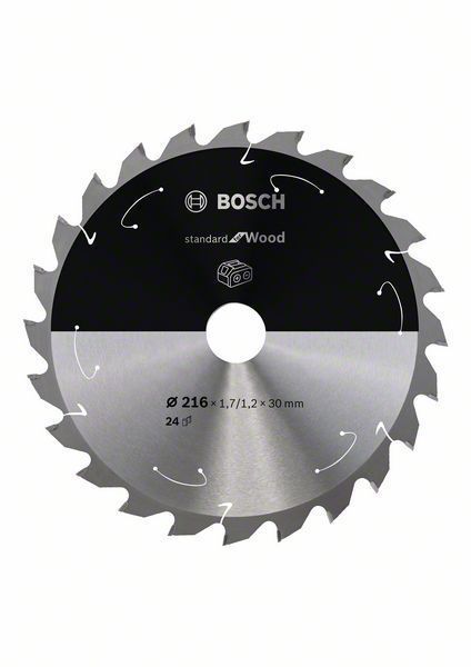 Bosch Lame de scie circulaire Standard for Wood pour scies sans fil 216 x 1,7/1,2 x 30, T24 - 2608837721