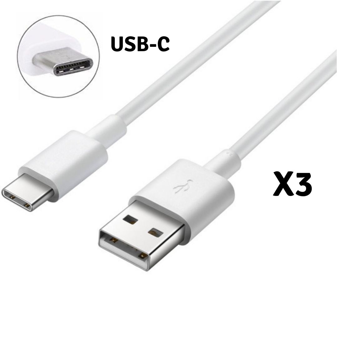 Lot 3 Cables USB-C Chargeur Blanc pour Huawei P30 / P20 / LITE / PRO / P10 / P9 - Cable Type USB-C Mesure 1 Metre [Phonillico]