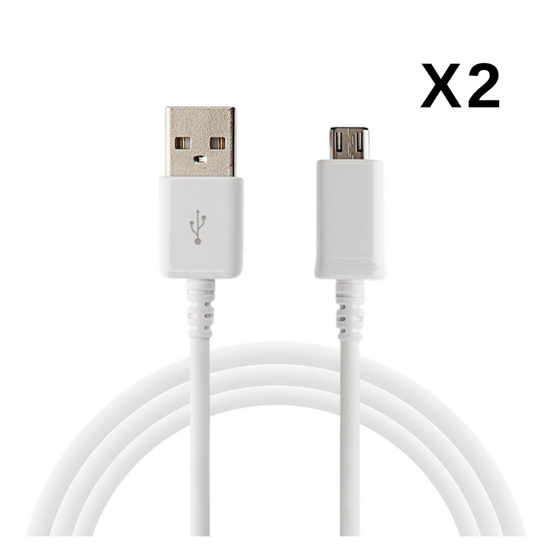 Lot 2 Cables USB Chargeur Blanc pour Samsung Galaxy J1 J3 J5 J7 2015 2016 2017 J6 2018 - Cable Port Micro USB Mesure 1 Metre [Phonillico]