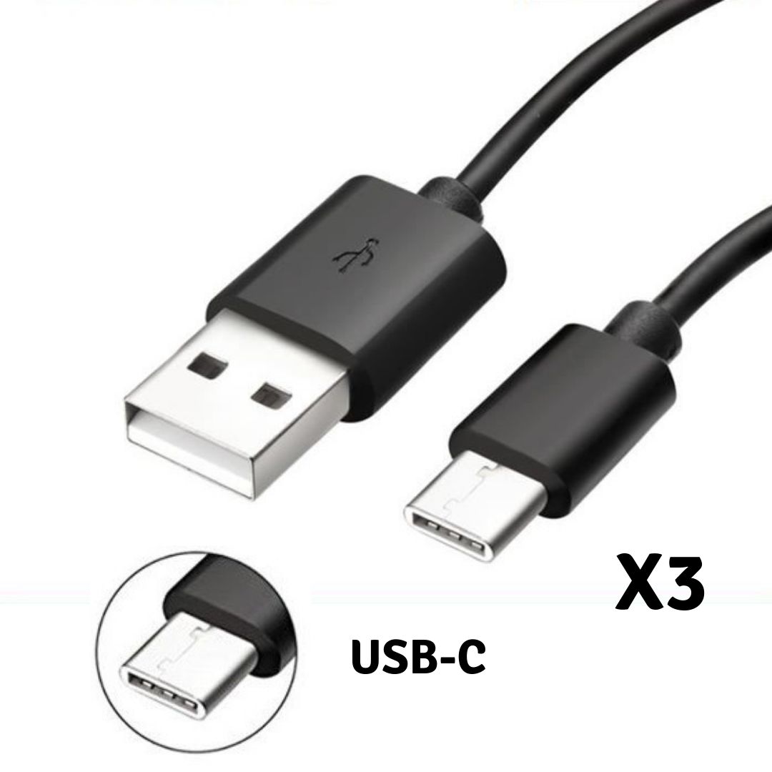 Lot 3 Cables USB-C Chargeur Noir pour Sony Xperia L1 / L2 / L3 - Cable Type USB-C Mesure 1 Metre [Phonillico]