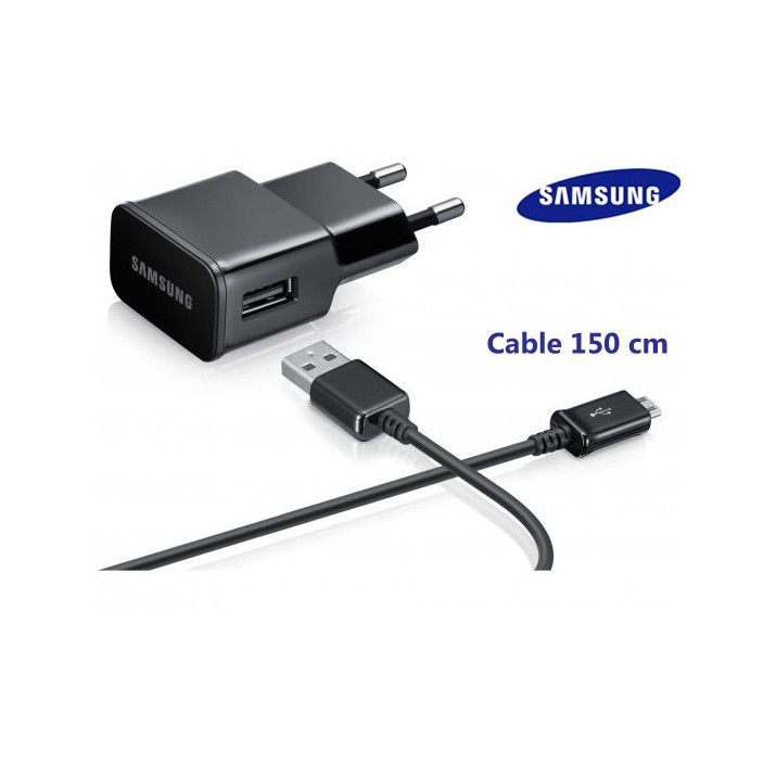 Galaxy A3 2016 Chargeur Samsung Noir 2A avec câble 1,5M Origine Micro-USB