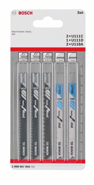 Bosch Lames de scie sauteuse set de 5 pièces système de queue universel 2608667855