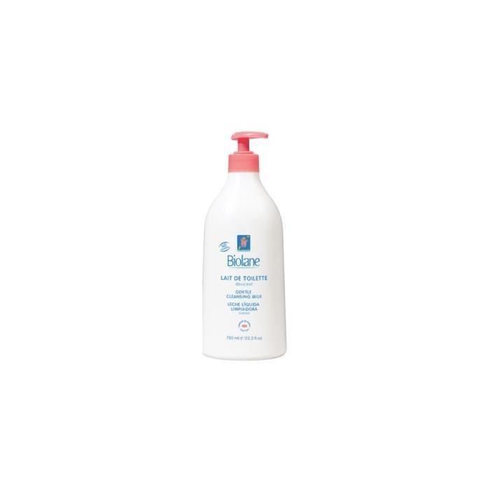 BIOLANE Lait de toilette 750ml Bébé Nouveau Packaging Nettoie Visage Corps et Siège Sans Rinçage Doux et Apaisant 99% d'origine naturelle Fabriqué en France