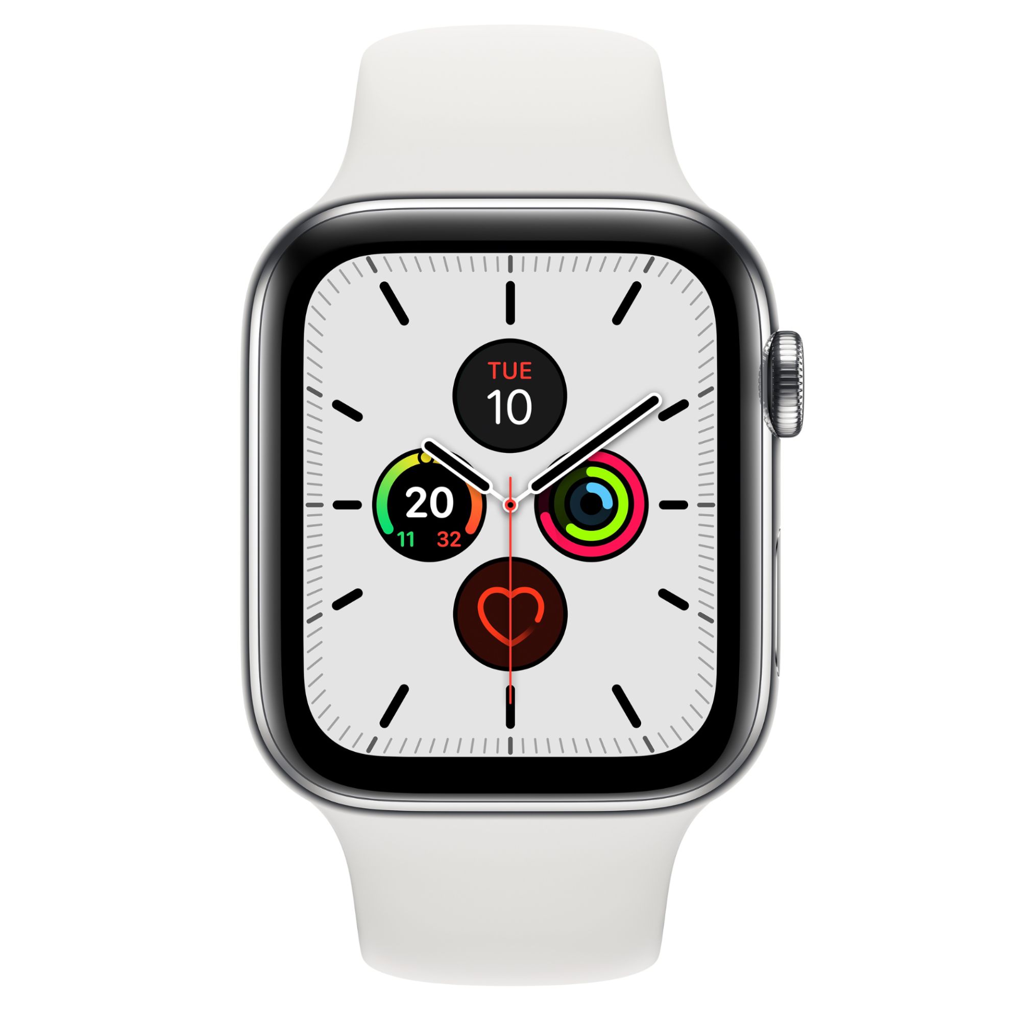 Apple Watch Series 5 OLED 44 mm Numérique 368 x 448 pixels Écran tactile 4G Acier inoxydable Wifi GPS (satellite)