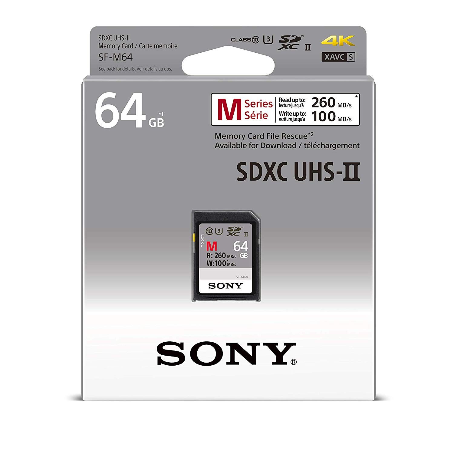 Sony SF64M Carte mémoire SD UHS-II SDXC 64Go (Vitesse de lecture jusqu'à260Mo/s et vitesse de l'écriture 100Mo/s)