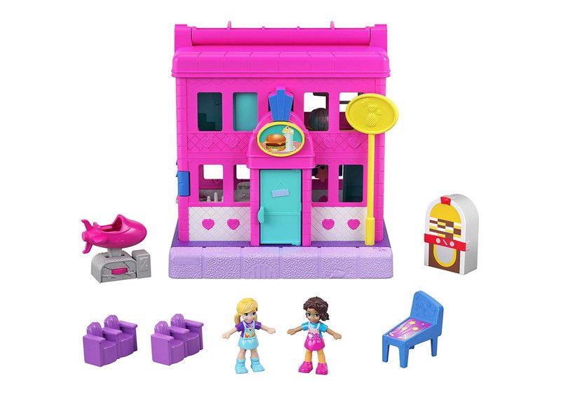 Polly Pocket Pollyville Le Restaurant 2 Mini Figurines Polly et Shani Accessoires et Autocollants Jouet Enfant GGC30