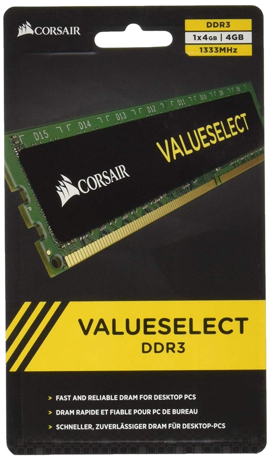 Corsair CMV4GX3M1A1333C9 Value Select 4GB 1x4GB DDR3 1333 Mhz CL9 Mémoire pour ordinateur de bureau