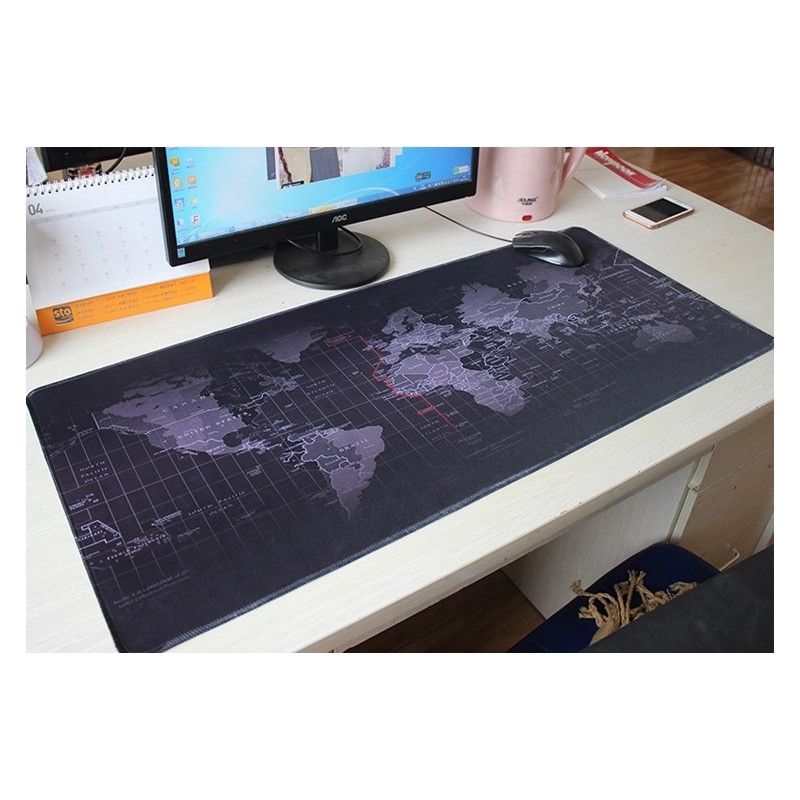 Tapis de Souris Monde pour PC HP OMEN Clavier Bureau Map Deperlant 40x90cm (NOIR)