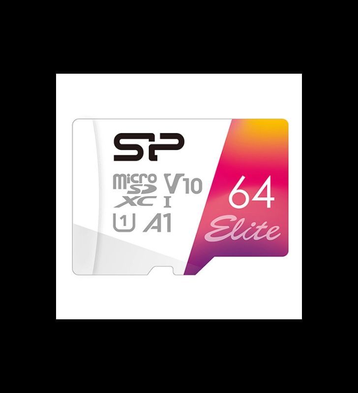 SILICON POWER Elite - Carte mémoire flash (adaptateur microSDXC vers SD inclus(e)) - 64 Go - A1 / Video Class V10 / UHS-I U1 / Class10 - microSDXC UHS-I