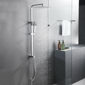 WOOHSE Colonne de Douche Carr/é avec T/ête de Douche Ultra-mince Inox en Effet Pluie et Douchette /à Main Ensemble de Douche Hauteur R/églable Syst/ème de Douche pour Salle de Bain