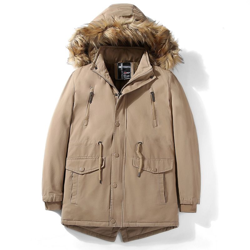 Parka Homme De Marque Plus De Velours À Poches Multiples Doudoune Homme Fourrure À Capuche Manteau Homme Mi-Longue -Zs306867