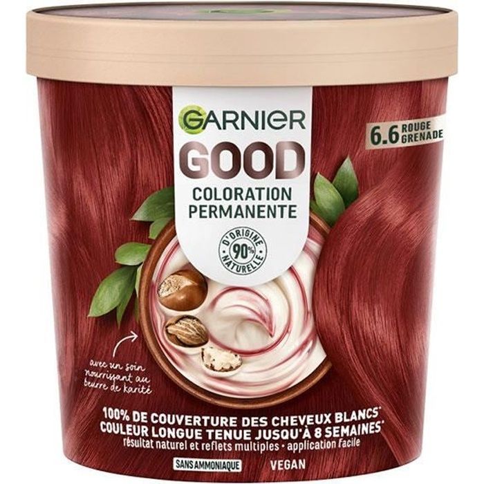 Coloration 6.6 Grenade Sans Ammoniaque Couvre 100% Cheveux Blancs Vegan Good Garnier La Boite - vue 2