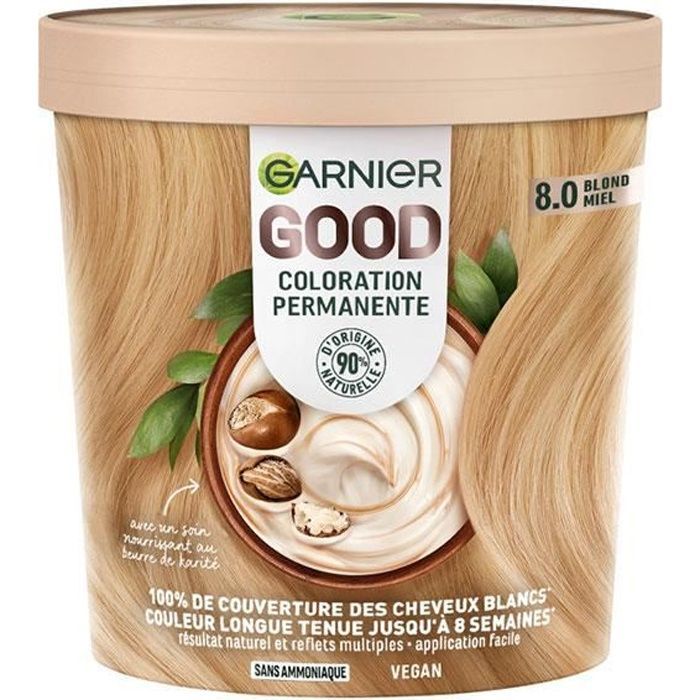 Coloration 8.0 Blond Miel Sans Ammoniaque Application Facile Cheveux Blancs Couverts Good Garnier La Boite