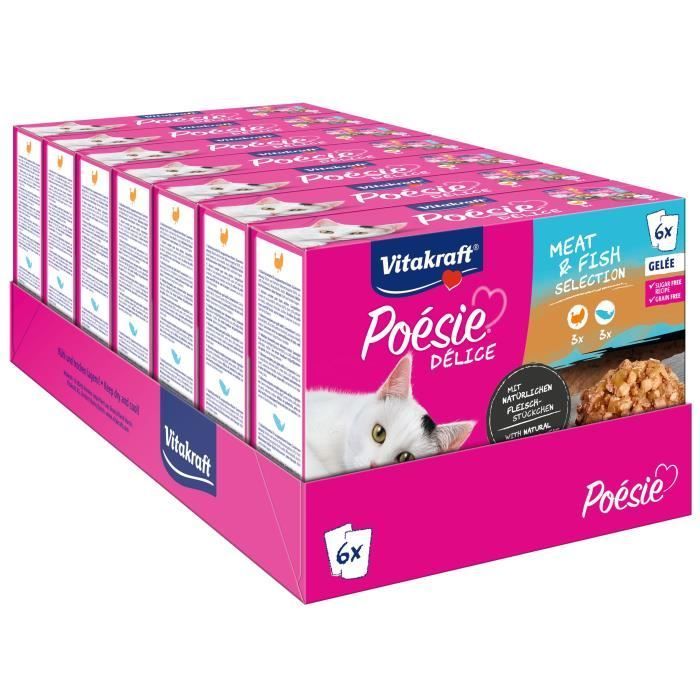 Meilleurs prix pour Vitakraft Poésie Multipack Délice Assortiment En Gelée Dinde Et Saumon - Lot De 7 Boîtes De 6 Pochons De 85 G