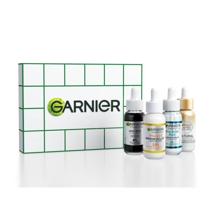 Garnier ? Coffret Cadeau 4 Sérums Sérum Anti Taches Brunes Enrichi En Vitamine C Sérum Anti Points Noirs & Imperfections Au