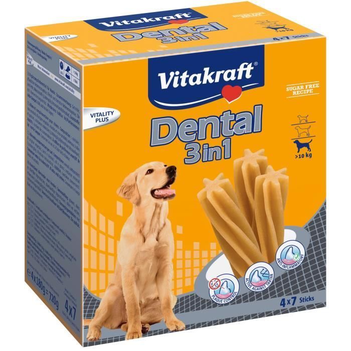 Comparer les prix de Vitakraft Multipack Dental 3 En 1 Pour Chien - Lot De 4 Paquets