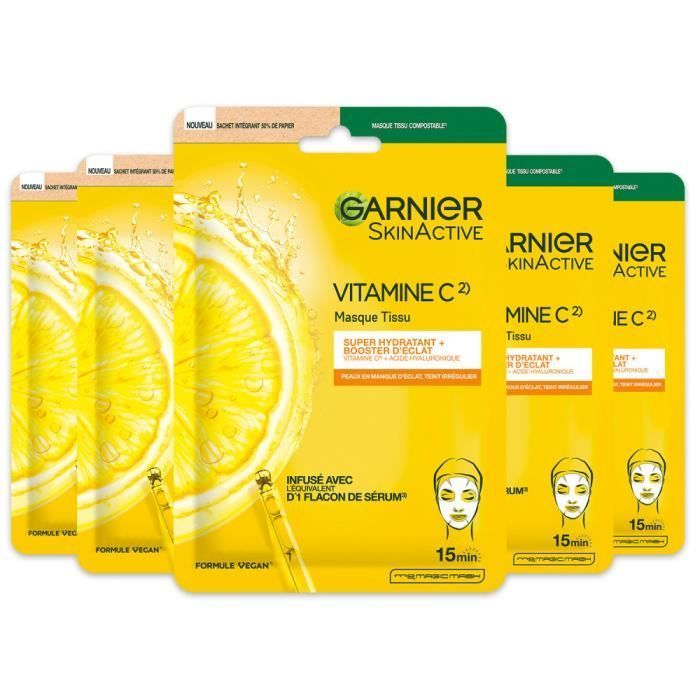 Garnier Coffret 5 Masques Tissu Vitamine C Booster D'éclat