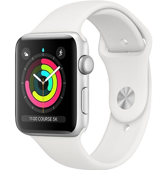 Apple Watch Series 3 (GPS) - Boîtier 38 mm Aluminium Argenté avec Bracelet Sport Blanc Taille 130-200 mm