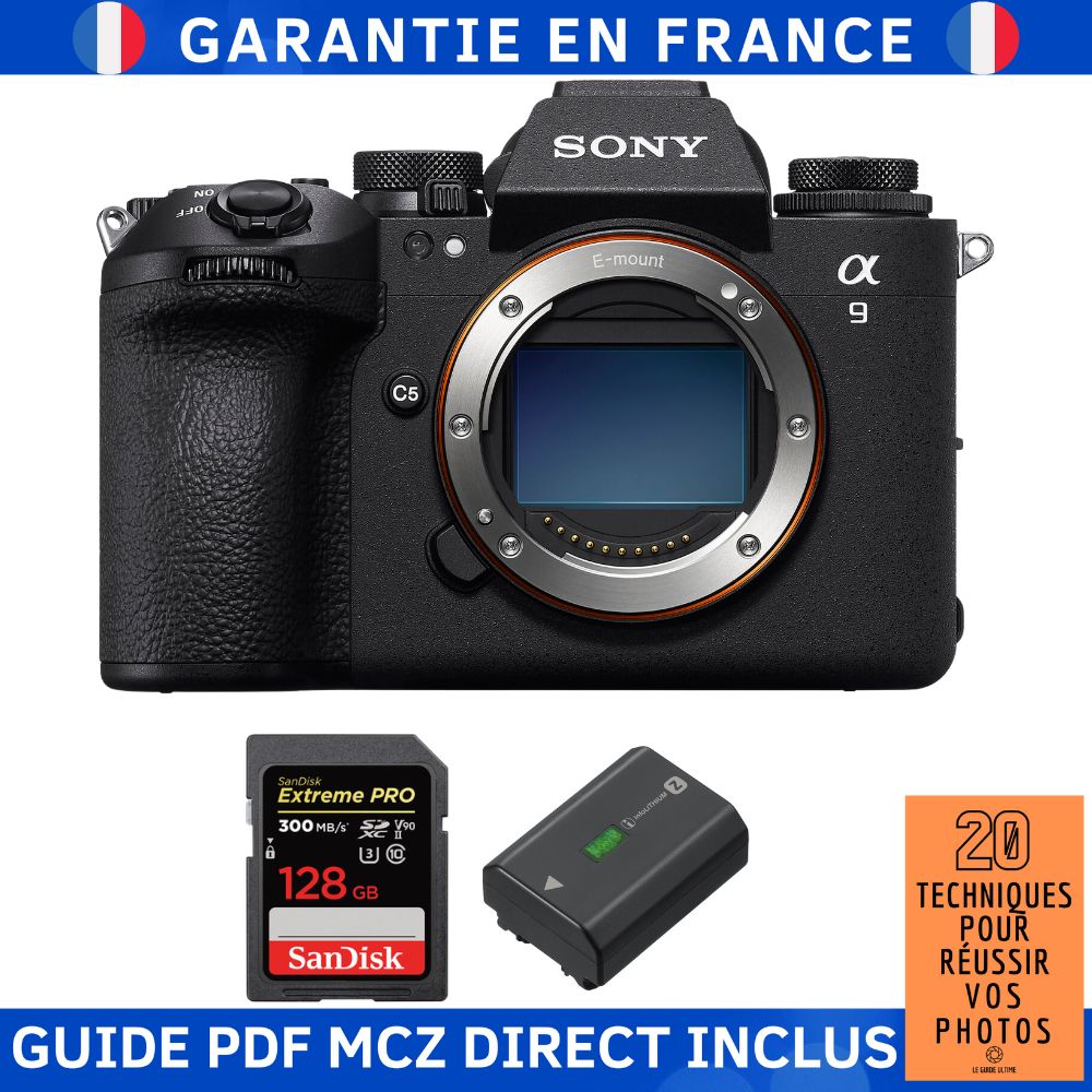 Sony A9 III + 1 SanDisk Extreme PRO UHS II SDXC 300 MB/ + 1 Sony NP FZ100 + Ebook '20 Techniques pour Réussir vos Photos' Appareil Photo Hybride Sony