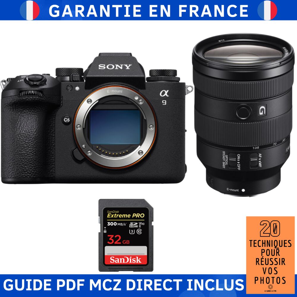 Sony A9 III + FE 24 105mm f4 G OSS + 1 SanDisk Extreme PRO UHS II SDXC 300 MB/ + Ebook '20 Techniques pour Réussir vos Photos' Appareil Photo Hybride Sony