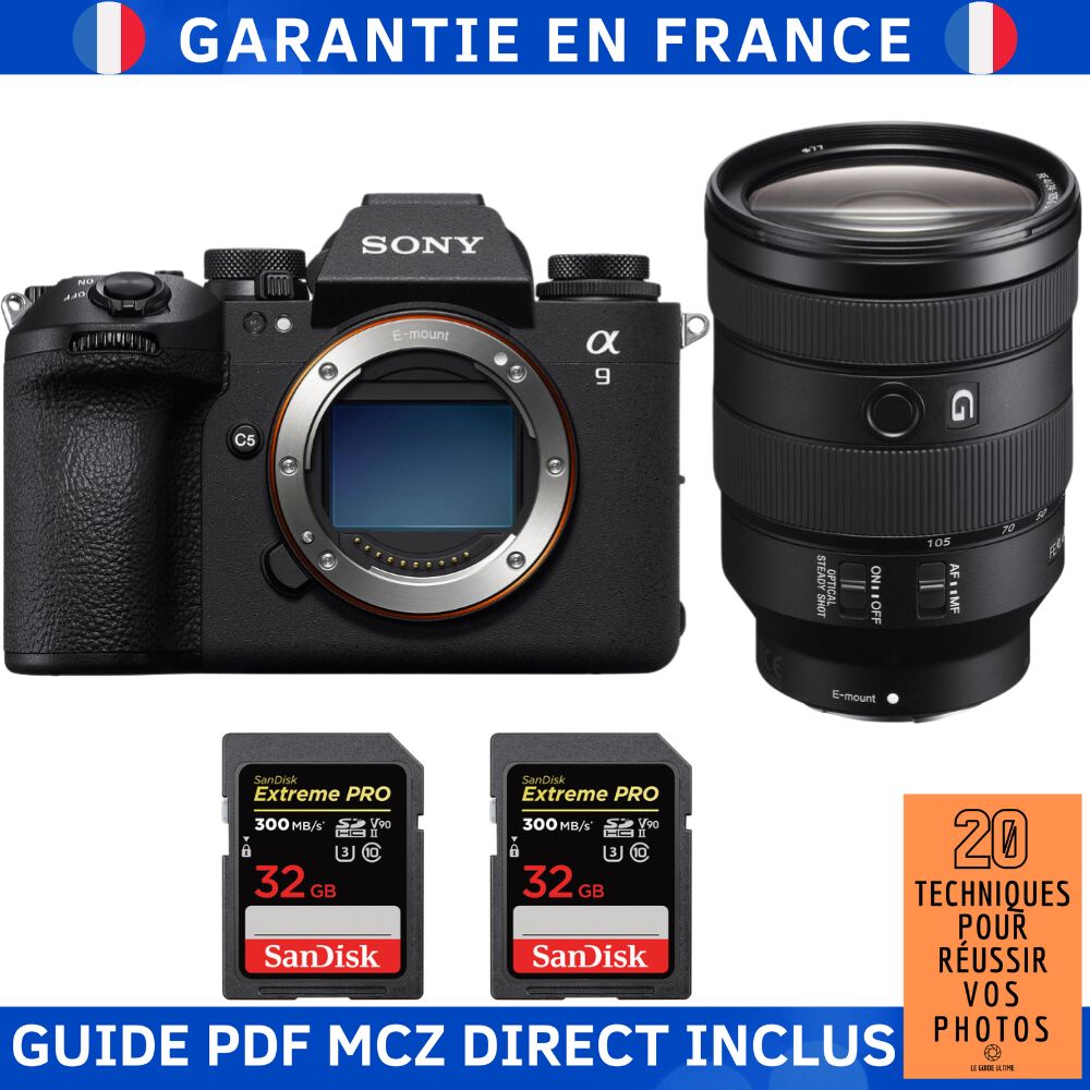 Sony A9 III + FE 24 105mm f4 G OSS + 2 SanDisk Extreme PRO UHS II SDXC 300 MB/ + Ebook '20 Techniques pour Réussir vos Photos' Appareil Photo Hybride Sony