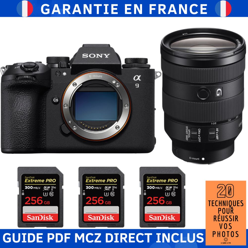 Sony A9 III + FE 24 105mm f4 G OSS + 3 SanDisk Extreme PRO UHS II SDXC 300 MB/ + Ebook '20 Techniques pour Réussir vos Photos' Appareil Photo Hybride Sony