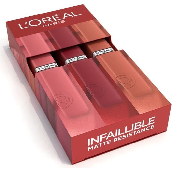 'oréal Paris Coffret 3 Rouges À Lèvres Liquide Longue Tenue Couleur & Fini Sans Transfert Infaillible Matte