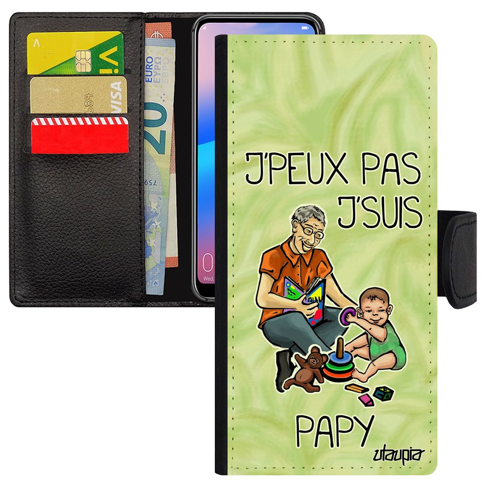 Coque A6 Plus 2018 Simili Cuir Rabat Portefeuille Porte Cartes J'peux Pas J'suis Papy Drole Humour Je Papi Bd Comique Samsung Galaxy