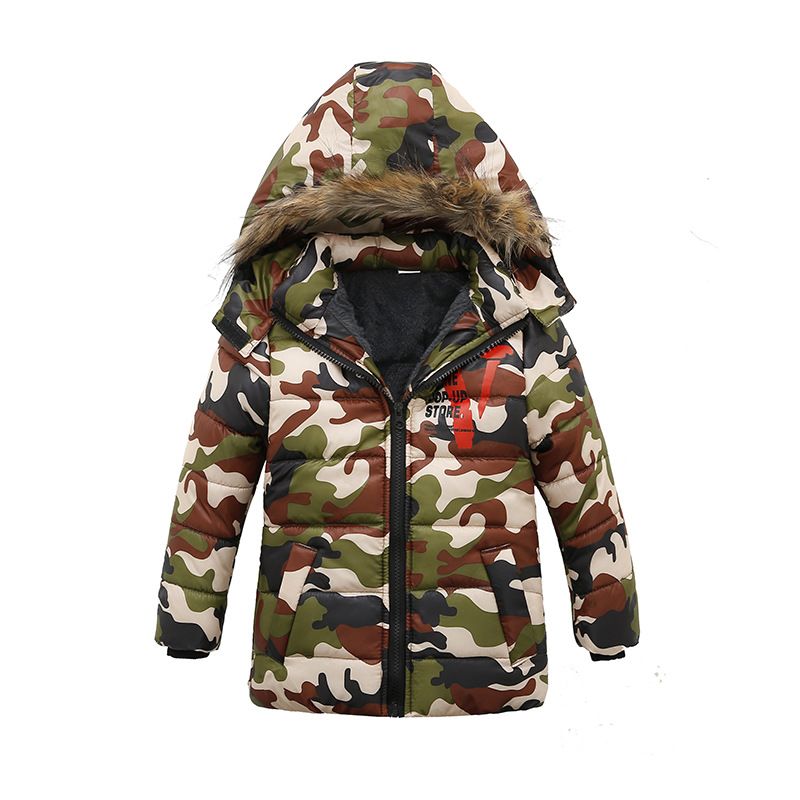 Doudoune Enfant Garçon De Marque Camouflage Épaississant Parka Garçon À Capuche Fourrure Synthétique Detachable Manteau Garçon -Zs306994