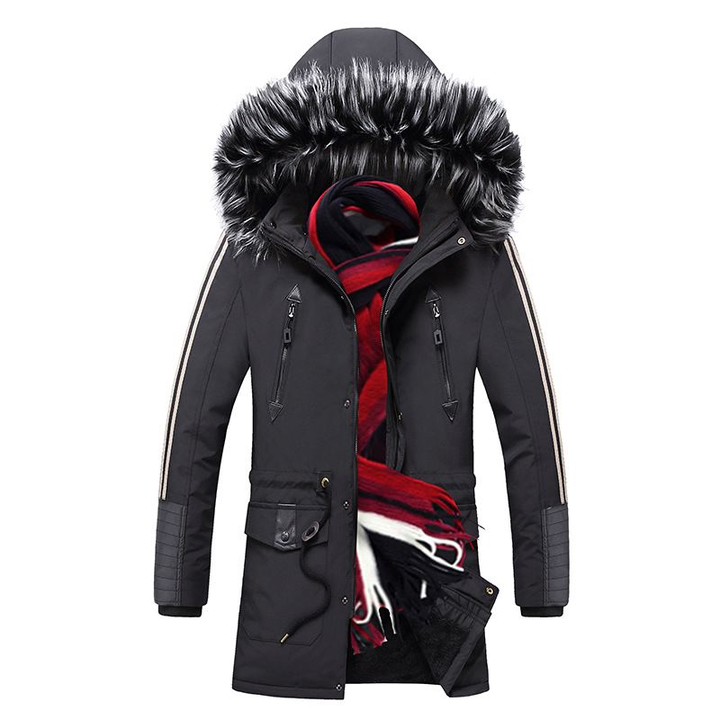 Parka Homme De Marque À Capuche Fourrure Synthétique Detachable Doudoune Homme Mi-Longue Plus De Velours Chaud Hiver Manteau Homme -Zs306770