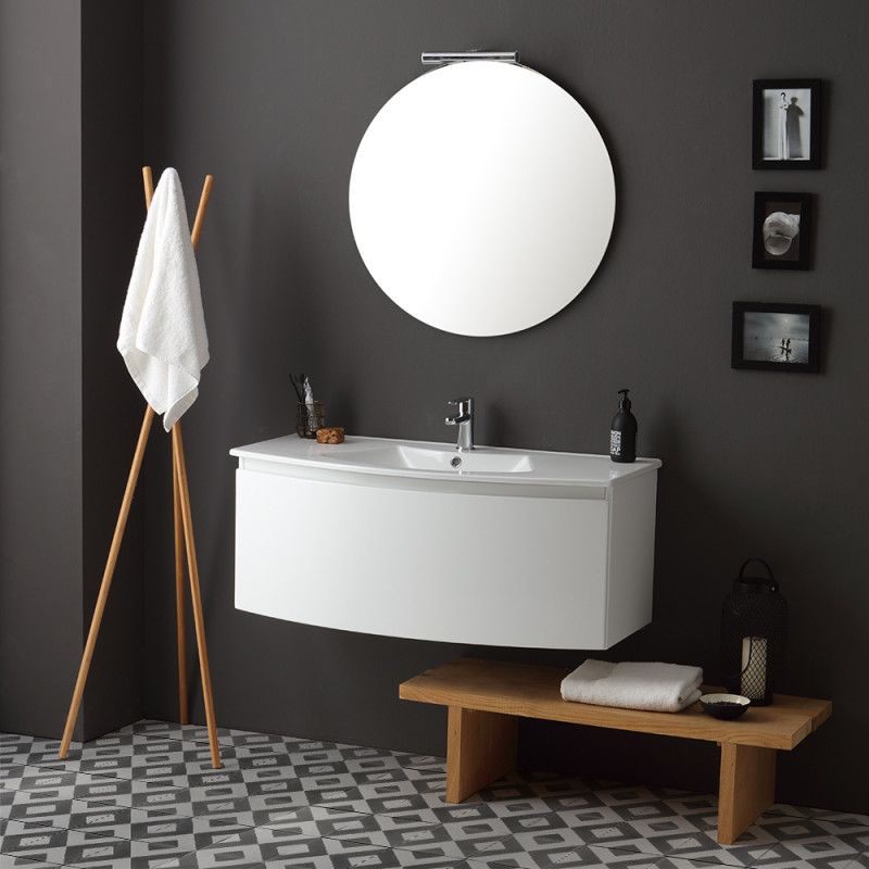 ARMOIRE DE TOILETTE SUSPENDUE 102 CM LAQUÉ BLANC AVEC MIROIR ROND | RIVA