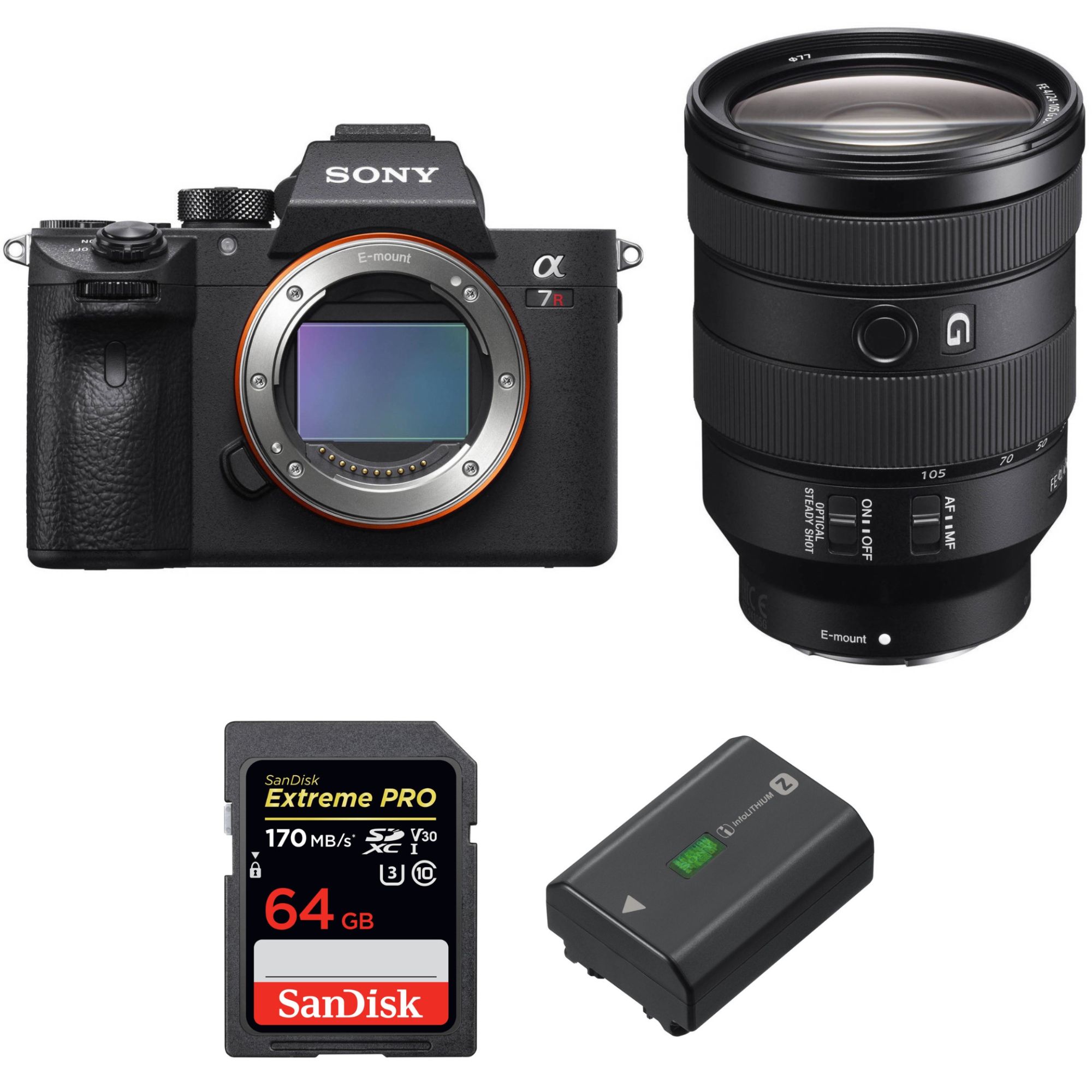 Sony ALPHA 7R III + FE 24 105 mm F4 G OSS + SanDisk Extreme PRO UHS I 170 MB/ + Sony NP FZ100 Garantie