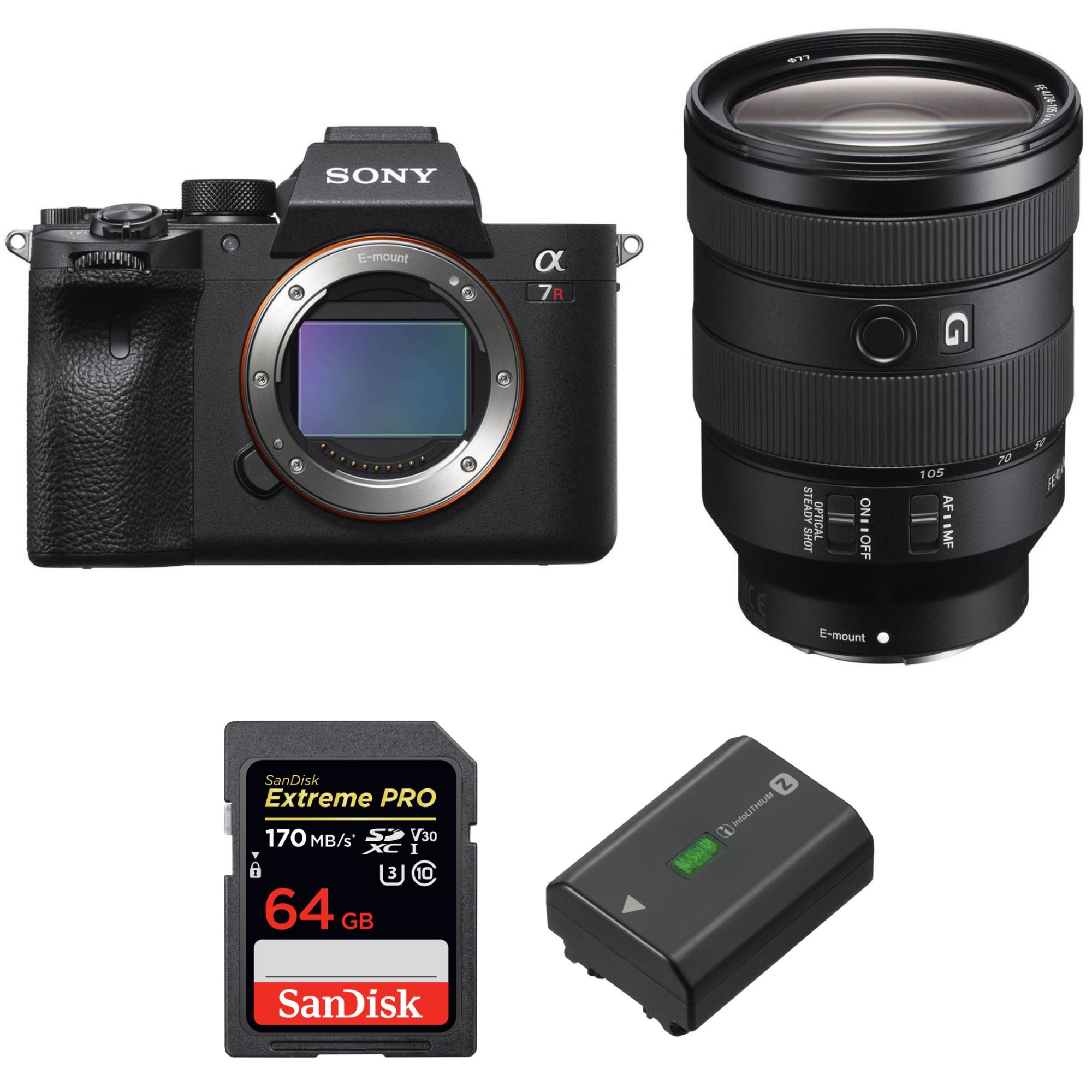 Sony ALPHA 7R IV + FE 24 105 mm F4 G OSS + SanDisk Extreme PRO UHS I SDXC 170 MB/ + Sony NP FZ100 Garantie - vue 2