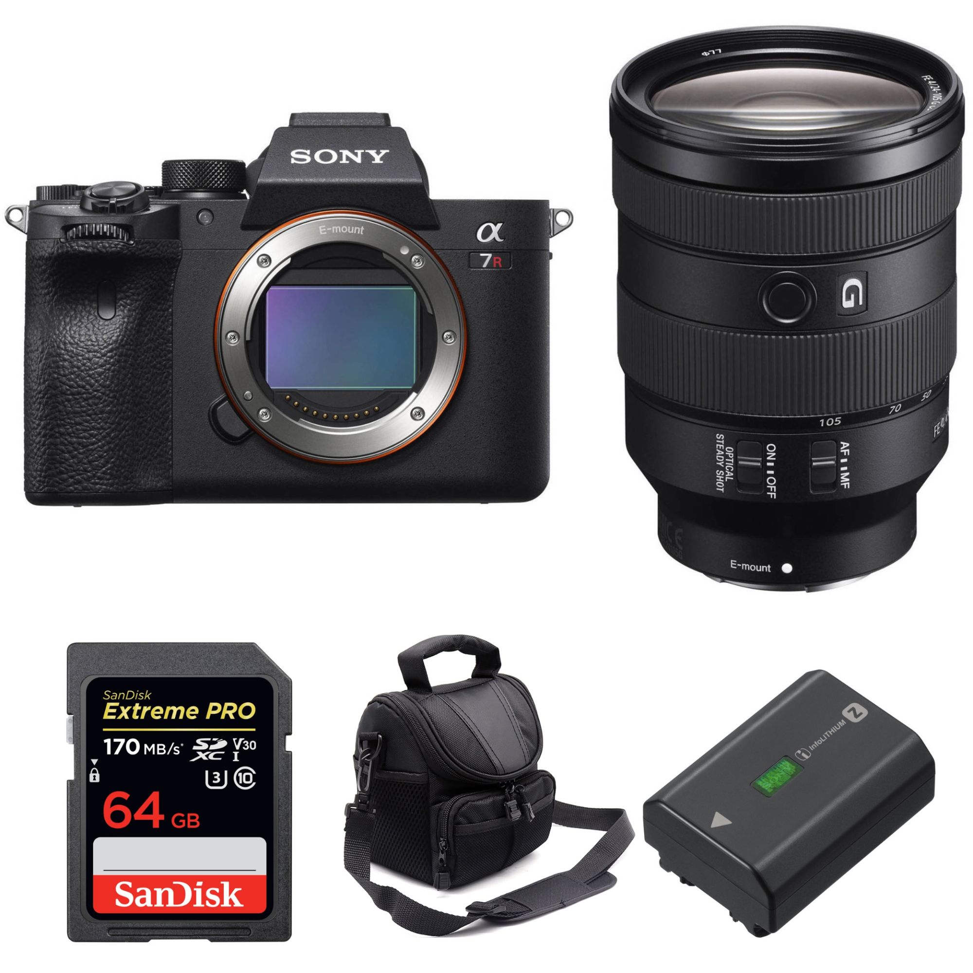 Sony ALPHA 7R IV + FE 24 105 mm F4 G OSS + SanDisk Extreme PRO 170 MB/ + Sony NP FZ100 + Sac Garantie