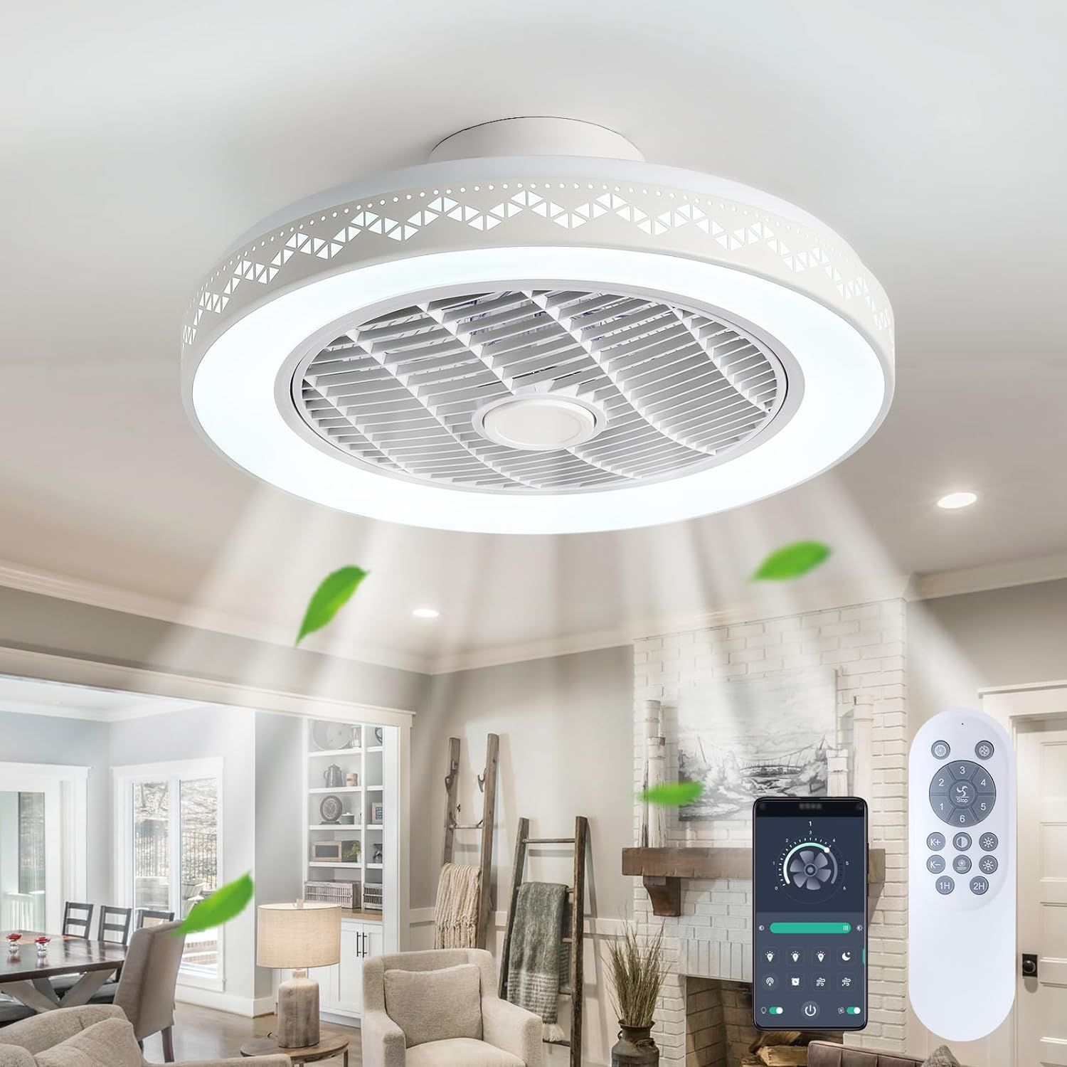 C Ventilateur Plafond avec Télécommande 48CM Lumière de Ventilateur Réversible Smart Fans Ceiling with Light Lampe