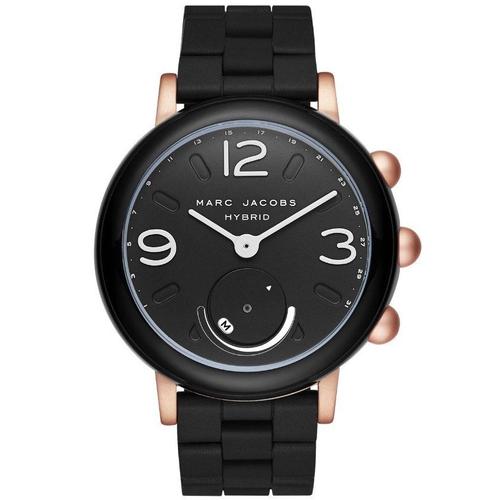 Marc Jacobs Riley - 44 Mm - Aluminium Noir Avec Détail Doré Rose - Montre Intelligente Avec Bande - Silicone - Noir - Bluetooth 4.1 Le