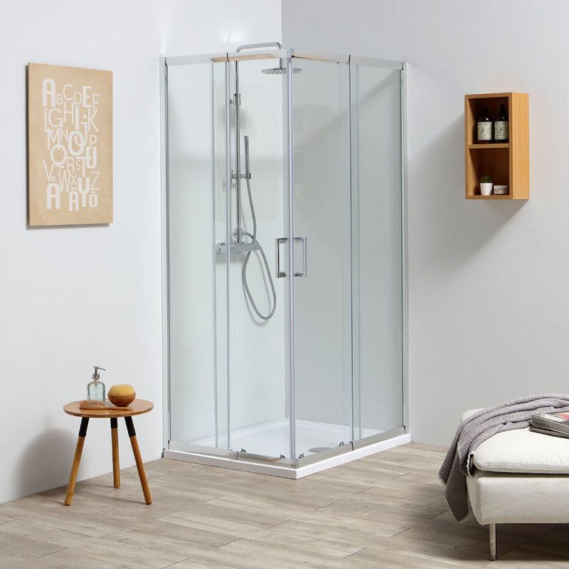 PORTE COULISSANTE ET VERRE FIXE POUR CABINE DE DOUCHE EXTENSIBLE 110-120 LEO