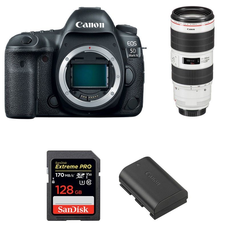 Canon EOS 5D Mark IV + EF 70 200mm f/ IS III USM + SanDisk UHS I SDXC 170 MB/ + LP E6N Garantie