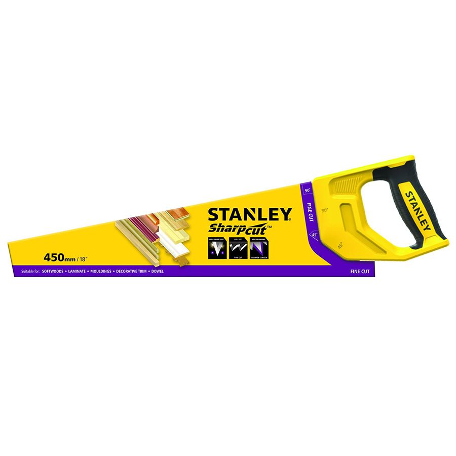 Scie égoïne STANLEY SharpCut Lame 450mm Denture Universelle double biseau Guide 45° et 90° - vue 2
