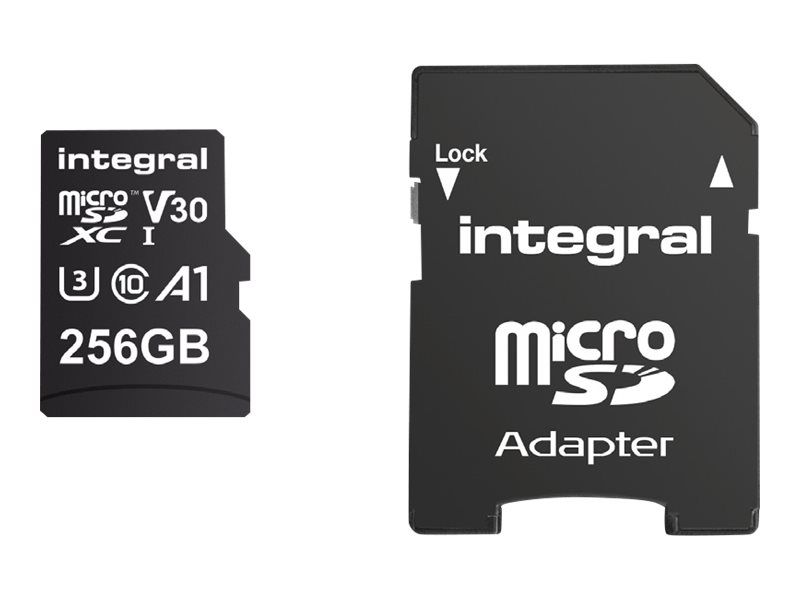 Integral - Carte mémoire flash (adaptateur microSDXC vers SD inclus(e)) - 256 Go - A1 / Video Class V30 / UHS-I U3 / Class10 - microSDXC UHS-I