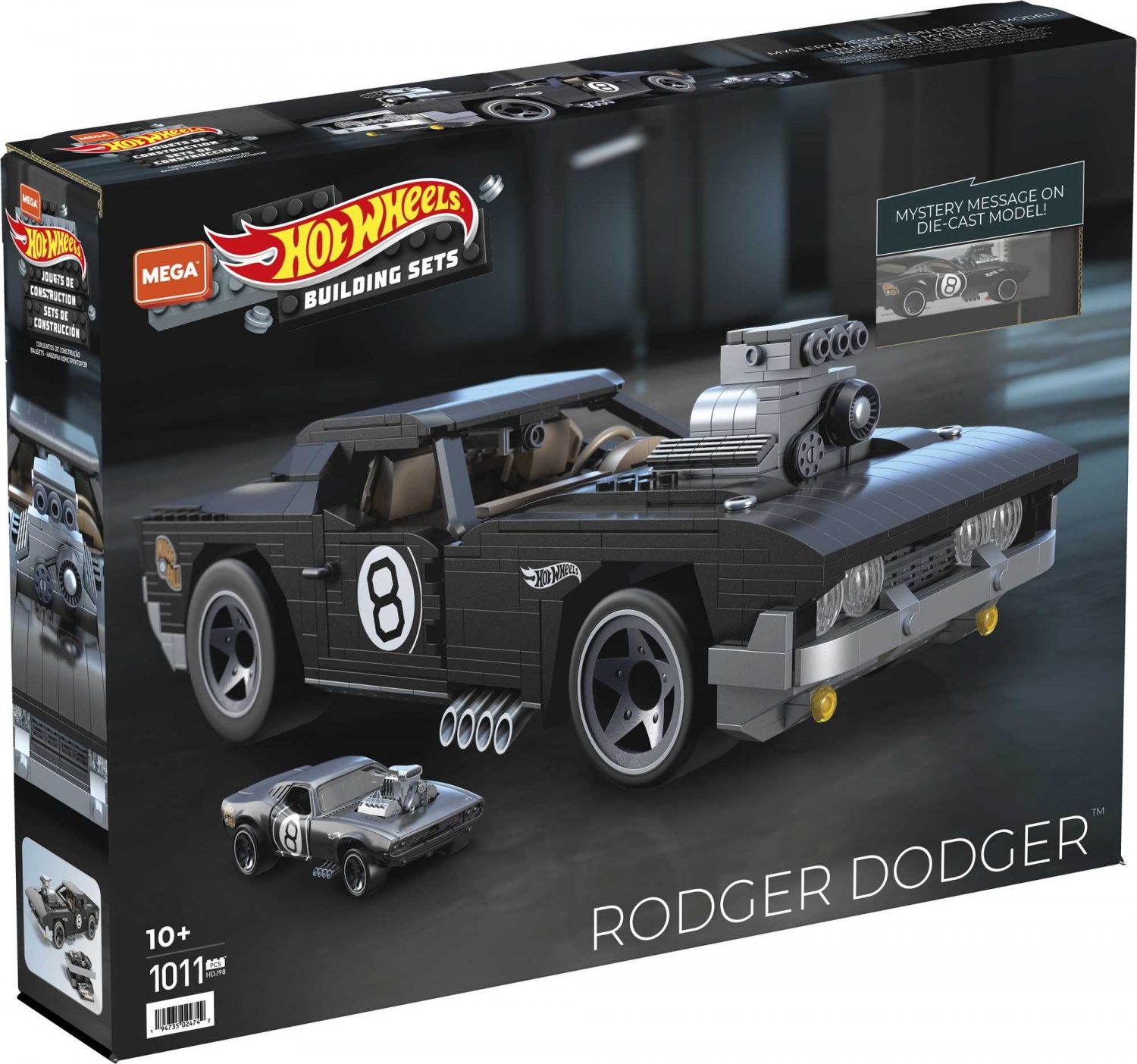 Mega Construx Hot Wheels Rodger Dodger Voiture de Course à Construire Présentoir Capot Ouvrable Grande Taille 120