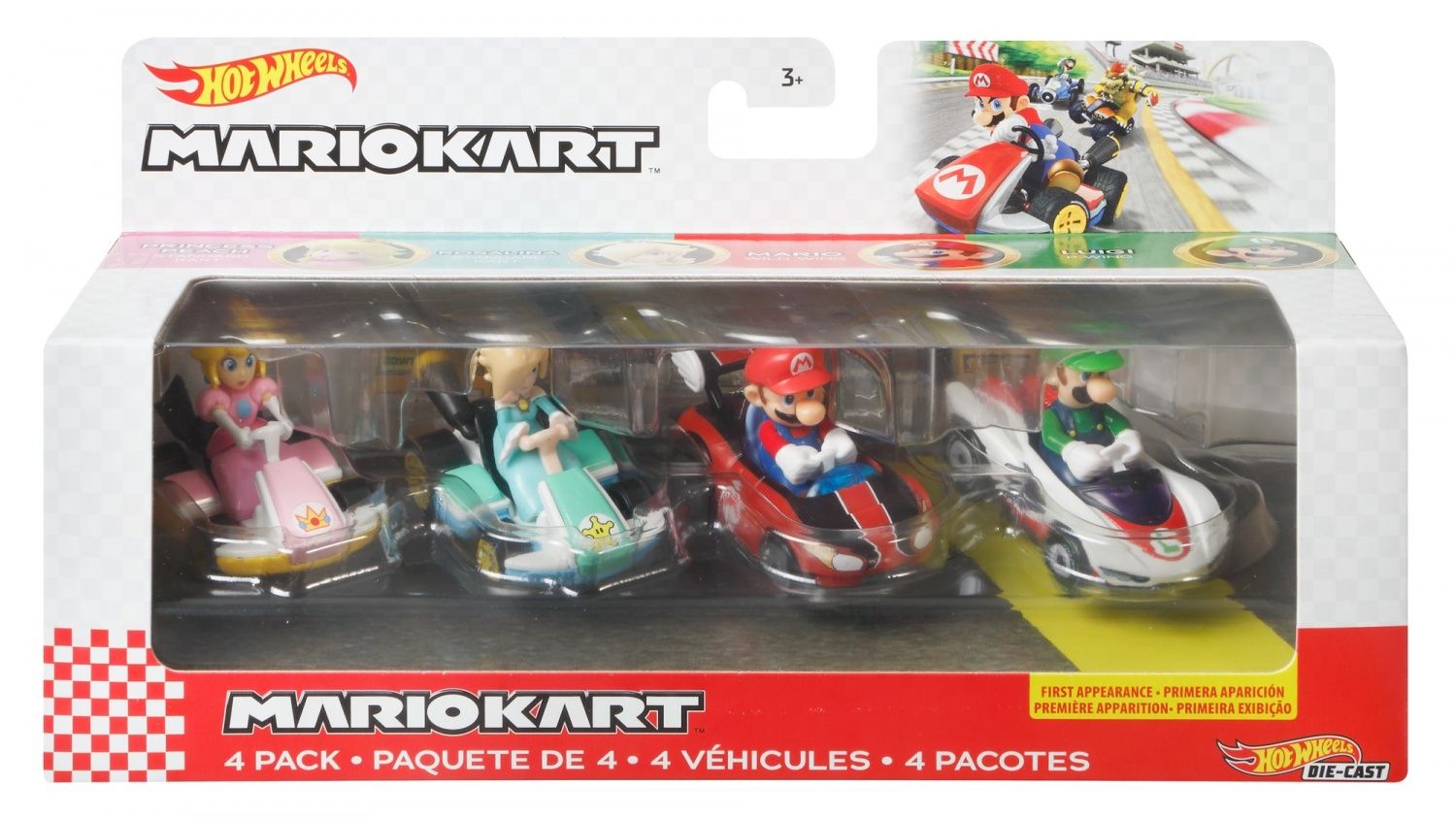 Hot Wheels Mario Kart Coffret de 4 véhicules collection de 4 karts avec personnages jouet de voiture pour enfant GXX98